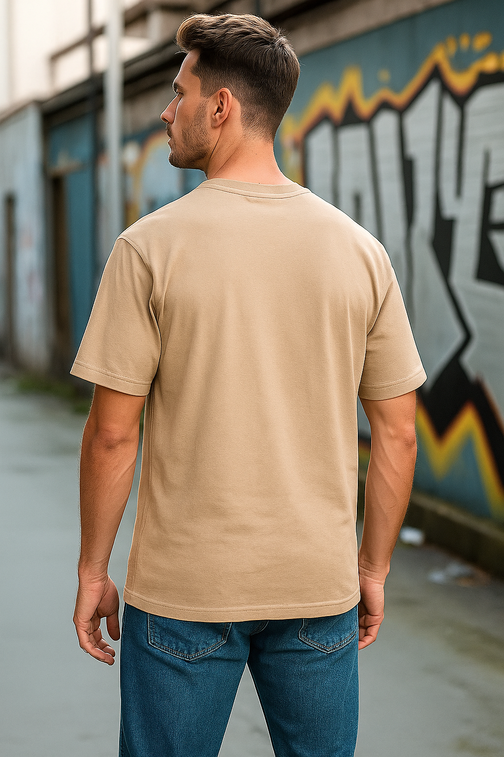 Beige Champion Crewneck T-Shirt – Classic Streetwear Fit