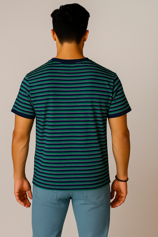 Striped Casual Tee With Green and Black strips