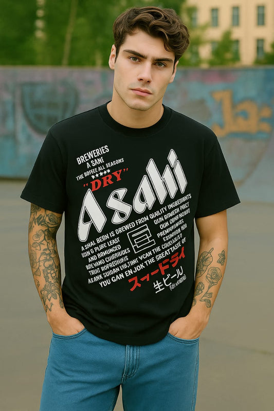 Bold Asahi Beer-Themed Graphic T-Shirt