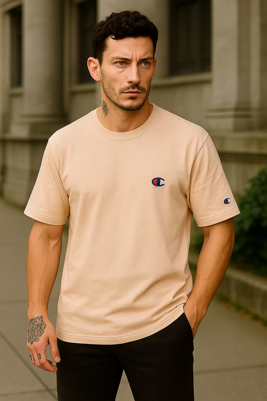 Beige Champion Crewneck T-Shirt – Classic Streetwear Fit