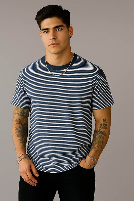 Classic Navy & White Striped Crew Neck T-Shirt